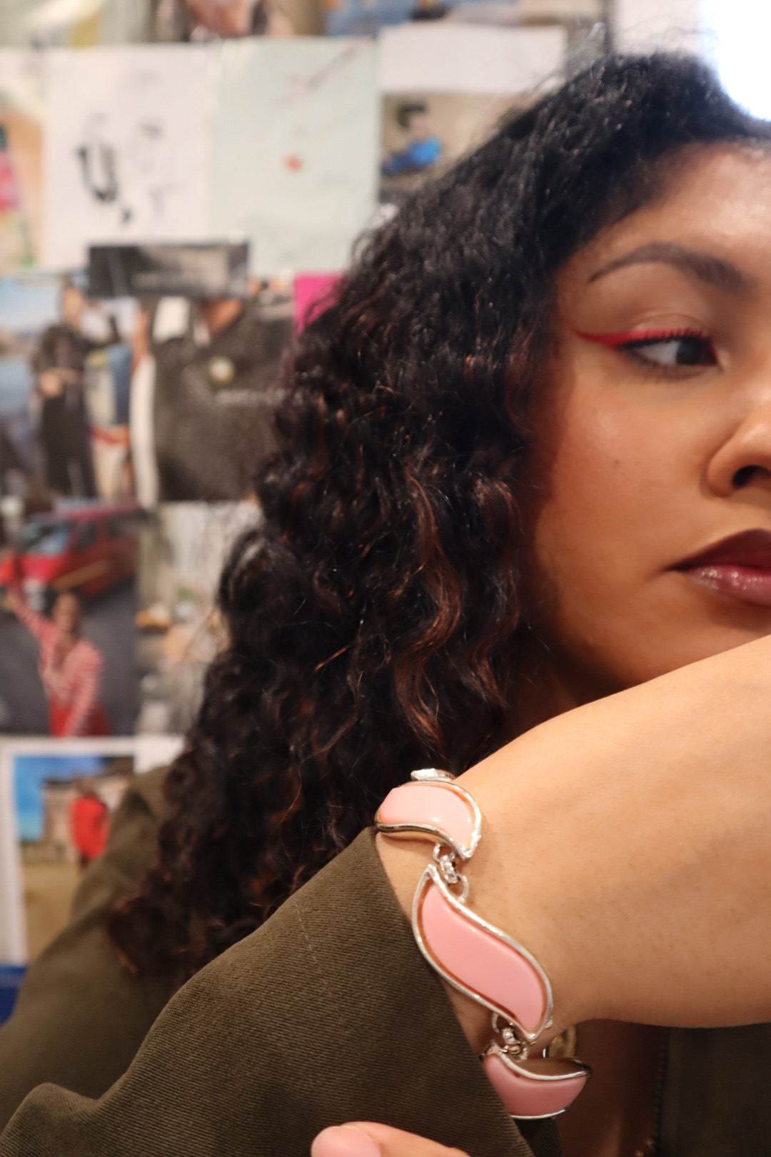 Vintage Pink Silver Tone Bracelet