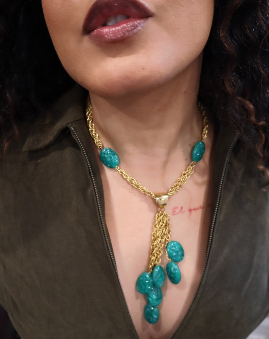 Vintage Teal Gold Necklace