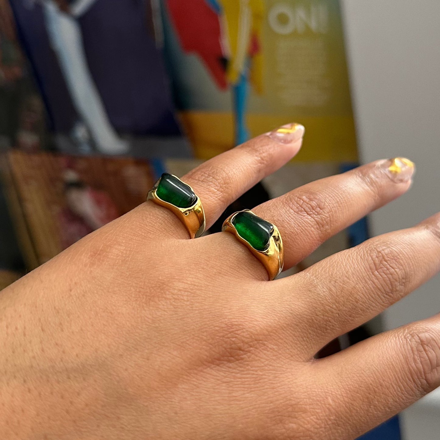 Irregular Emerald Gold Ring