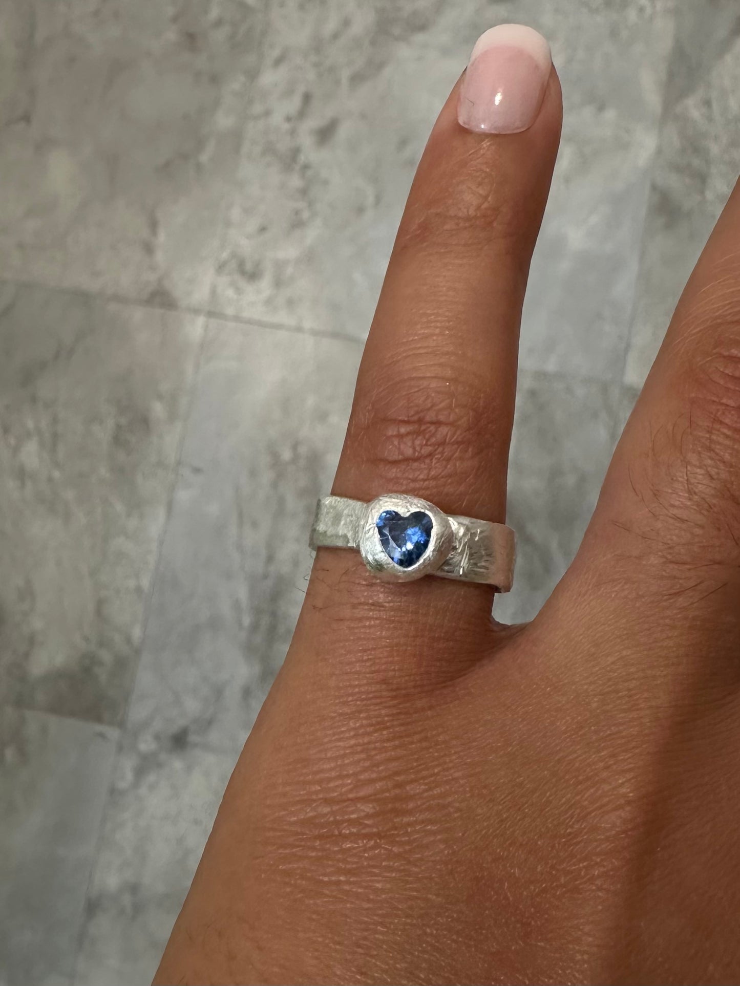 Unique Silver Clay Ring Blue Heart