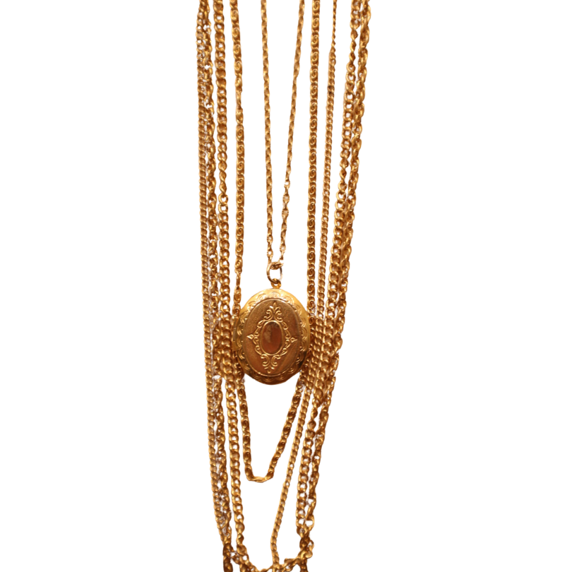 Vintage Multi-Chain Locket Gold Tone Necklace